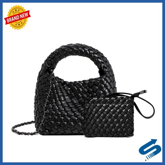 Woven Vegan Leather Tote Bucket Bag Mini Handbag Crossbody Shoulder Purse